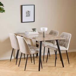 Rackhams Wicklow Ceramic Dining Table Brown/Black 140x75cm Included 4 Brooke Dining Chairs in Monza Beige - Black - No - Brown
