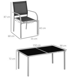 Rackhams 7 Piece Garden Dining Set, Steel Outdoor Table and Chairs, Black - Black - Steel, Breathable Mesh - 150L x 90W x 72H cm - thumbnail 6