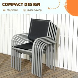 Rackhams 7 Piece Garden Dining Set, Steel Outdoor Table and Chairs, Black - Black - Steel, Breathable Mesh - 150L x 90W x 72H cm - thumbnail 5
