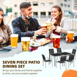 Rackhams 7 Piece Garden Dining Set, Steel Outdoor Table and Chairs, Black - Black - Steel, Breathable Mesh - 150L x 90W x 72H cm - thumbnail 4