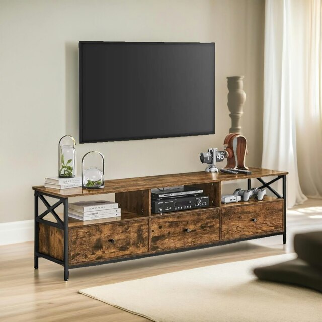 Rackhams Industrial TV Stand Unit With 3 Drawers Rustic Brown - image 1