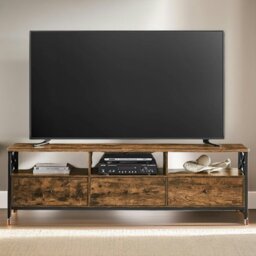 Rackhams Industrial TV Stand Unit With 3 Drawers Rustic Brown - thumbnail 6