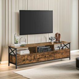 Rackhams Industrial TV Stand Unit With 3 Drawers Rustic Brown - thumbnail 4
