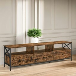 Rackhams Industrial TV Stand Unit With 3 Drawers Rustic Brown - thumbnail 5