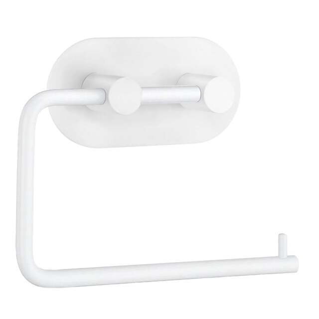 Rackhams White Stainless Steel Toilet Roll Holder Self Adhesive Bathroom Wall Mounted