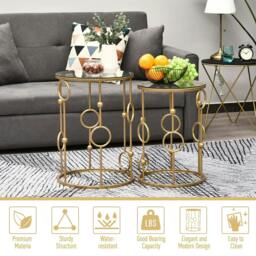 Rackhams Nesting Round Coffee Table Set of 2 - Gold Tone - thumbnail 3