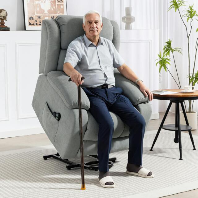 Rackhams Power Lift Recliner Chair, Lift Chair for Elderly with Massage, Brown - 91W x 93D x 103Hcm - Light Grey