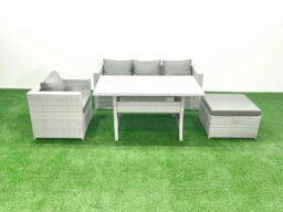 Rackhams Garden Dining Set Outdoor Rattan Furniture Set with Sofa Dining Table Big Footstool Light Grey Mixed - thumbnail 2