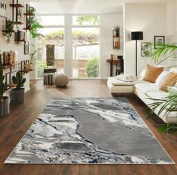 Rackhams Parma Modern Shimmer Rug - Blue - 200cm x 290cm (6.5ft x 9.5ft) - thumbnail 4