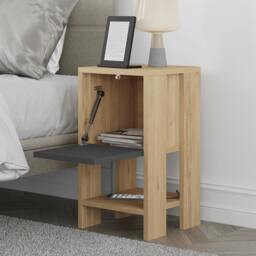 Rackhams Ema Modern Bedside Table with Storage Drop-Door Cabinet 30cm Width - Mocha Grey-Ancient White - thumbnail 6