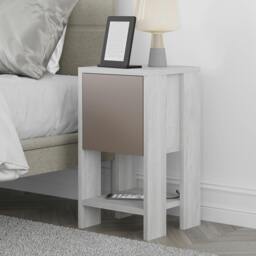 Rackhams Ema Modern Bedside Table with Storage Drop-Door Cabinet 30cm Width - Mocha Grey-Ancient White - thumbnail 1