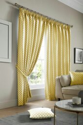 "Rackhams Cotswold Fully Lined Ready Made Pencil Pleat Taped Top Curtains - Yellow - 46 x 90""" - thumbnail 1