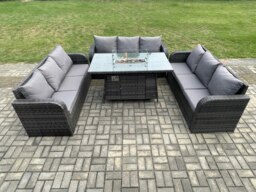 Rackhams Rattan Garden Furniture Set with Fire Pit Table 4 Pieces Outdoor Lounge Sofa Set Dark Grey Mixed - thumbnail 2