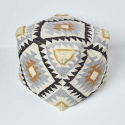 Rackhams Agra Gold and Black Kilim Footstool Handwoven Beanbag Pouffe - 43 x 43 cm - thumbnail 3