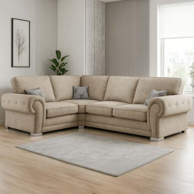 Rackhams Milan Chesterfield Fabric 4 Seater Corner Sofa - Full Back - Mink - Left Hand Facing - image 1
