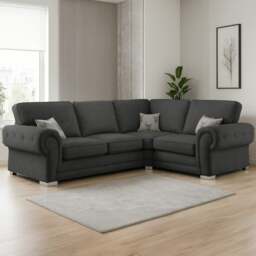 Rackhams Milan Chesterfield Fabric 4 Seater Corner Sofa - Full Back - Mink - Left Hand Facing - thumbnail 6
