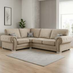 Rackhams Milan Chesterfield Fabric 4 Seater Corner Sofa - Full Back - Mink - Left Hand Facing