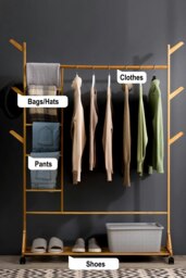 Rackhams Stylish Bamboo Clothes Rack with Bottom Shelf Versatile Shoe and Clothing Organizer - Natural - thumbnail 3