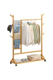 Rackhams Stylish Bamboo Clothes Rack with Bottom Shelf Versatile Shoe and Clothing Organizer - Natural - thumbnail 2