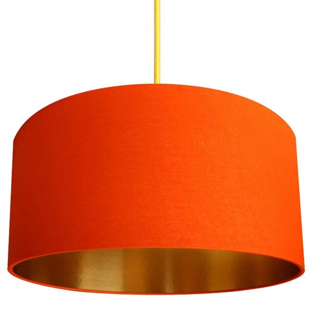 "Rackhams Tangerine Orange Cotton Lampshade With Gold Lining - 30cm Diameter x 20cm Height / (12"" x 8"")" - image 1
