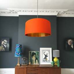 "Rackhams Tangerine Orange Cotton Lampshade With Gold Lining - 30cm Diameter x 20cm Height / (12"" x 8"")" - thumbnail 2