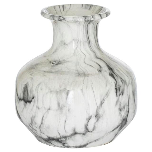 Rackhams Marble Squat Vase - White/Grey - 26cm x 24cm x 24cm - White/Grey - 100% Mixed