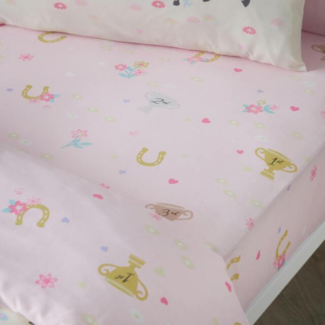 Rackhams Happy Horses Fitted Sheet Pink - Junior - Pink - image 1