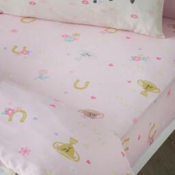 Rackhams Happy Horses Fitted Sheet Pink - Junior - Pink - thumbnail 1