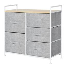 Rackhams 5 Drawer Linen Basket Storage Unit Home Organisation w/ Shelf Handles Metal Frame Adjustable Feet Hallway Home Dresser Grey - thumbnail 1
