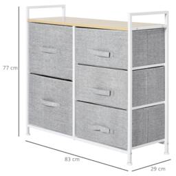 Rackhams 5 Drawer Linen Basket Storage Unit Home Organisation w/ Shelf Handles Metal Frame Adjustable Feet Hallway Home Dresser Grey - thumbnail 3