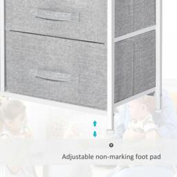 Rackhams 5 Drawer Linen Basket Storage Unit Home Organisation w/ Shelf Handles Metal Frame Adjustable Feet Hallway Home Dresser Grey - thumbnail 6