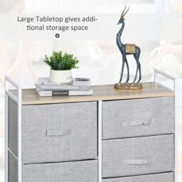 Rackhams 5 Drawer Linen Basket Storage Unit Home Organisation w/ Shelf Handles Metal Frame Adjustable Feet Hallway Home Dresser Grey - thumbnail 4