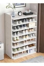 Rackhams 8-Tier Shoe Rack Shoe Cabinet for Entryway - White - One Size - thumbnail 1