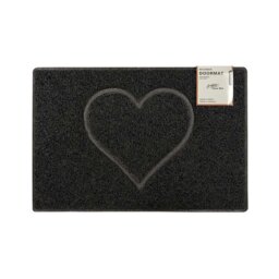 Rackhams Heart Medium Embossed Doormat in Black - Black - Vinyl - 1 - thumbnail 1
