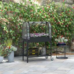 Rackhams Mobile Raised Garden Bed with Greenhouse Cover, Dark Grey - Dark Grey - Metal, Plastic - 80L x 40W x 120Hcm - thumbnail 1