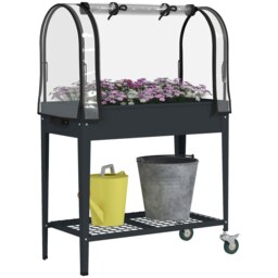 Rackhams Mobile Raised Garden Bed with Greenhouse Cover, Dark Grey - Dark Grey - Metal, Plastic - 80L x 40W x 120Hcm - thumbnail 3