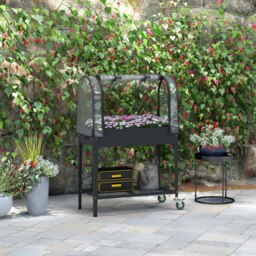 Rackhams Mobile Raised Garden Bed with Greenhouse Cover, Dark Grey - Dark Grey - Metal, Plastic - 80L x 40W x 120Hcm - thumbnail 2