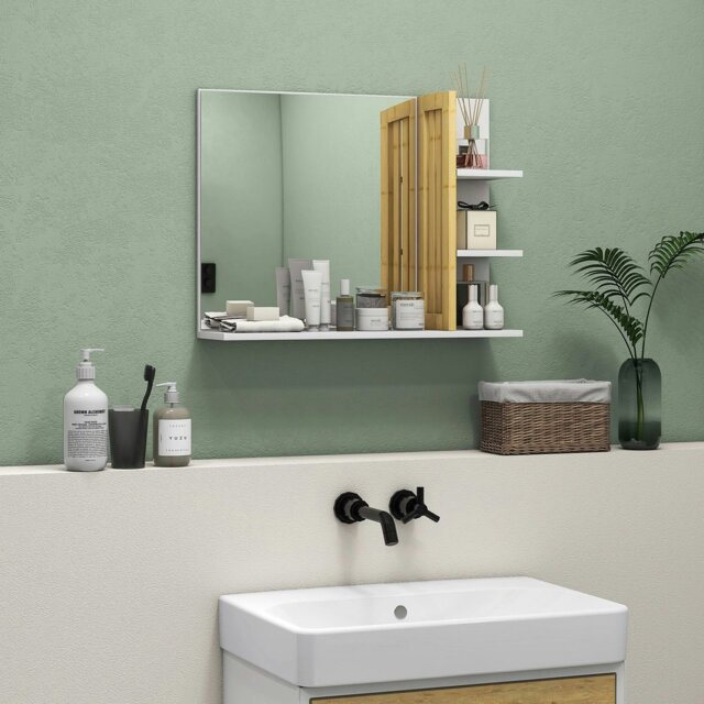 Rackhams Bathroom Mirror Wall Mount Vanity Mirror with 4 Storage Shelves, White - White - 45L x 15W x 58.5H cm - Modern - image 1