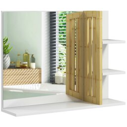 Rackhams Bathroom Mirror Wall Mount Vanity Mirror with 4 Storage Shelves, White - White - 45L x 15W x 58.5H cm - Modern - thumbnail 2