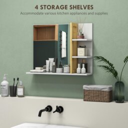 Rackhams Bathroom Mirror Wall Mount Vanity Mirror with 4 Storage Shelves, White - White - 45L x 15W x 58.5H cm - Modern - thumbnail 3