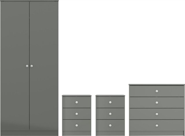 Rackhams Denver 2 Door Double Wardrobe 4 Piece Bedroom Set - Grey Gloss - image 1