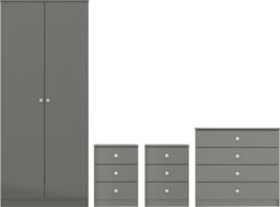 Rackhams Denver 2 Door Double Wardrobe 4 Piece Bedroom Set - Grey Gloss - thumbnail 1