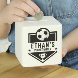 Rackhams Personalised Football Badge Ceramic Square Money Box - thumbnail 4