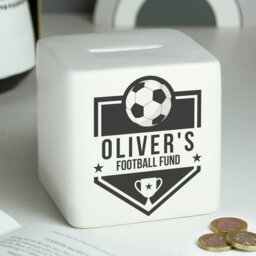 Rackhams Personalised Football Badge Ceramic Square Money Box - thumbnail 1