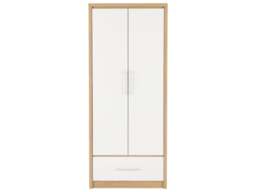 Rackhams Seville 2 Door 1 Drawer Double Wardrobe - White High Gloss and Light Oak - thumbnail 2
