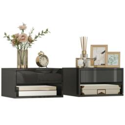 Rackhams Floating Nightstands Set of 2, Bedside Table w/ Drawer and Open Shelf - White - thumbnail 3