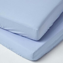 Rackhams Cotton Fitted Cot Sheets 200 Thread Count, 2 Pack - Blue