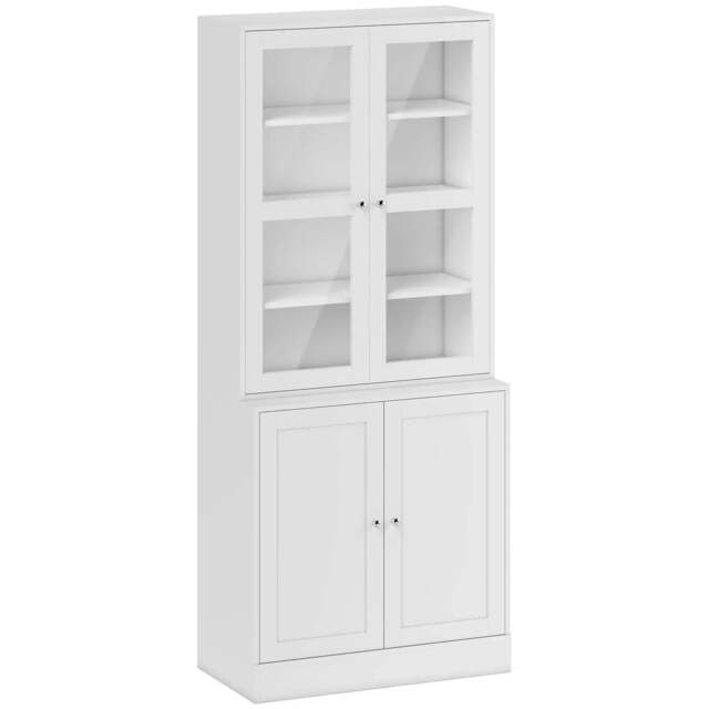 Rackhams Modern Bookcase with Glass Doors, Display Storage Cabinet with Adjustable Shelves for Living Room, White - White - image 1