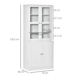Rackhams Modern Bookcase with Glass Doors, Display Storage Cabinet with Adjustable Shelves for Living Room, White - White - thumbnail 3