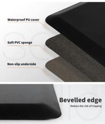 Rackhams Anti Fatigue Mat Standing Desk Rug Kitchen Home Office Foam Black 50x80 - thumbnail 4